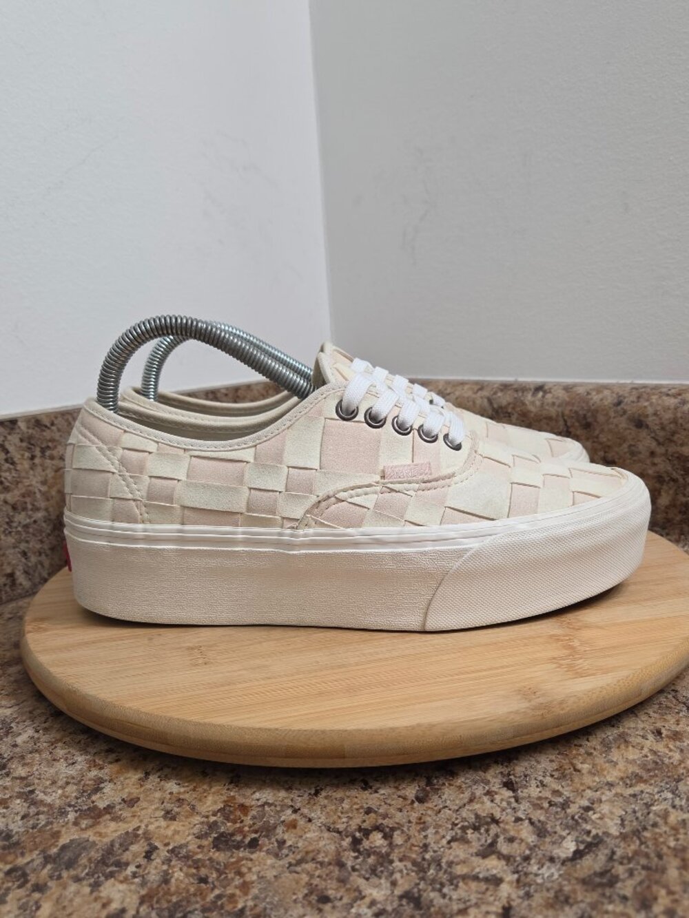 Vans Old Skool Stackform Woven Check Womens White Platform Sneakers Size 9.5